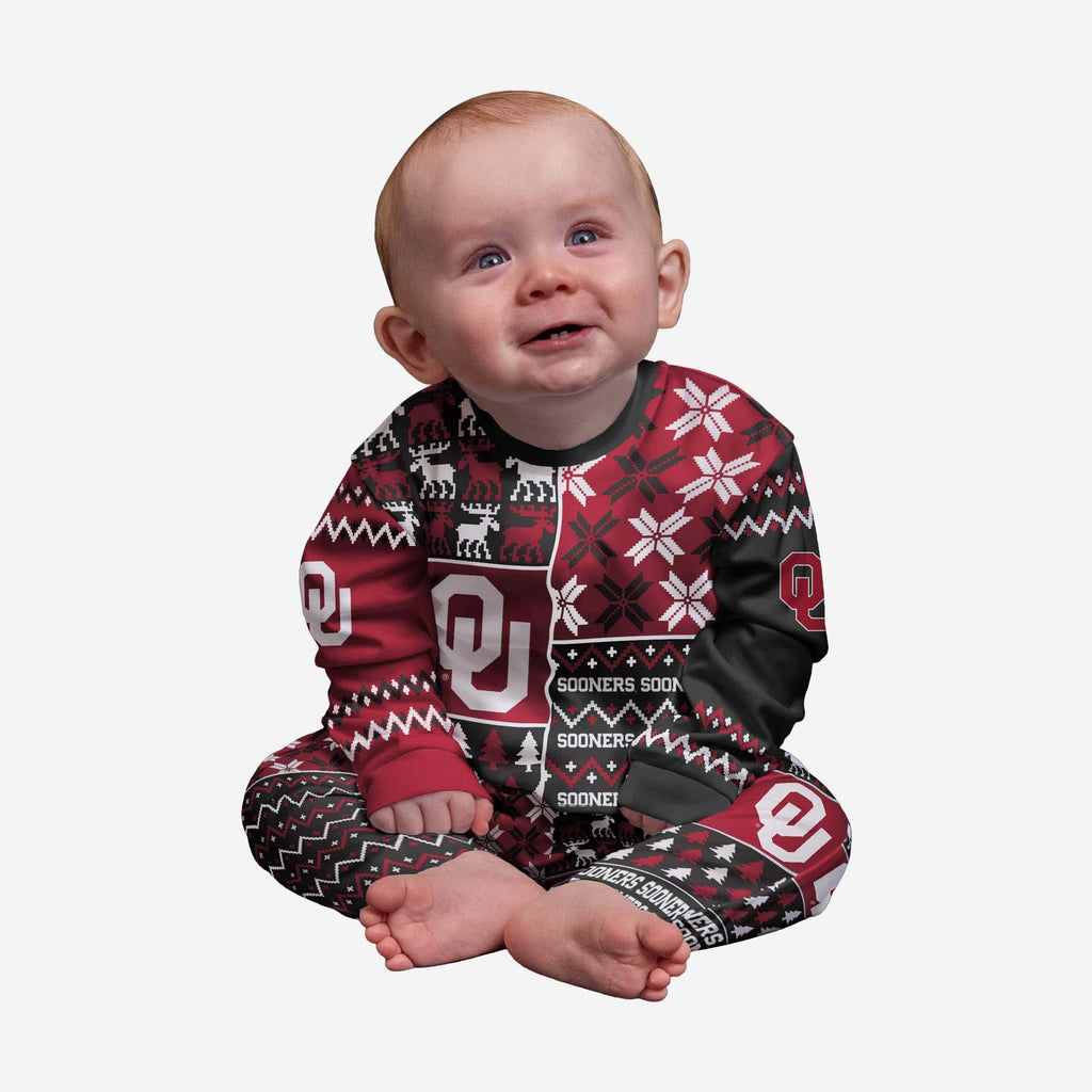 Oklahoma Sooners Infant Busy Block Family Holiday Pajamas FOCO 12 mo - FOCO.com