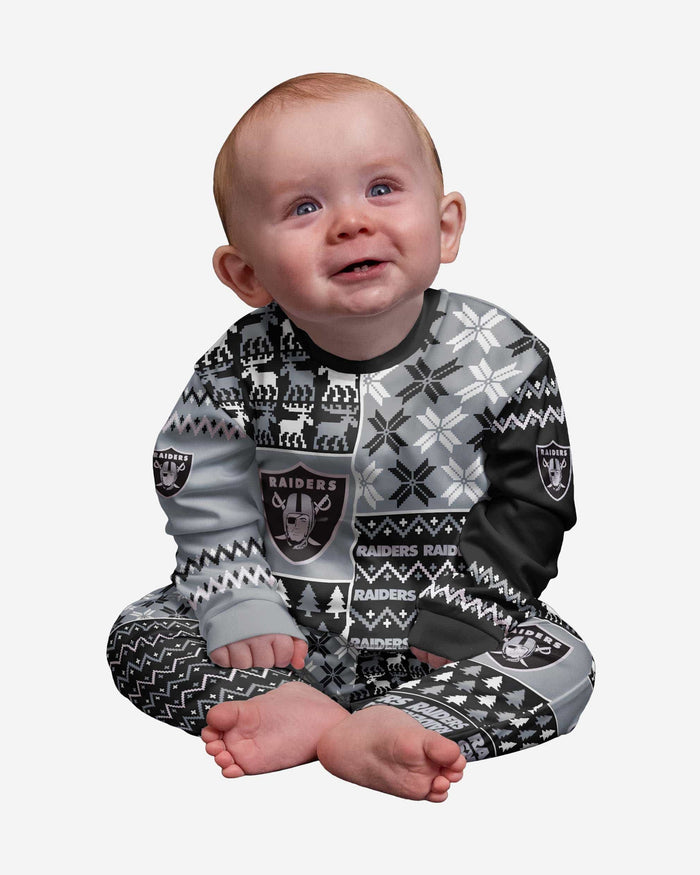 Las Vegas Raiders Infant Busy Block Family Holiday Pajamas FOCO 12 mo - FOCO.com