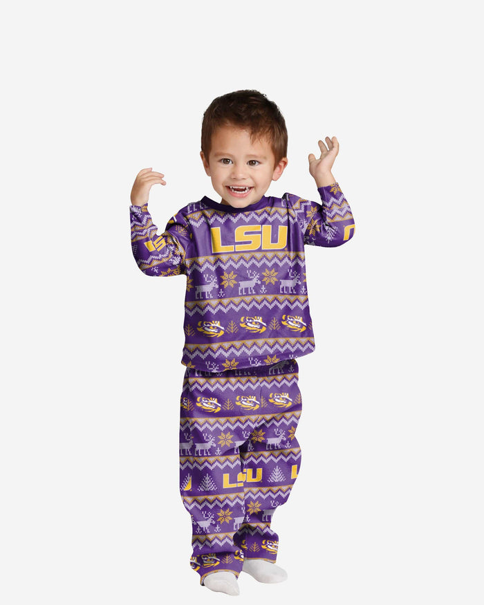 LSU Tigers Toddler Ugly Pattern Family Holiday Pajamas FOCO 2T - FOCO.com