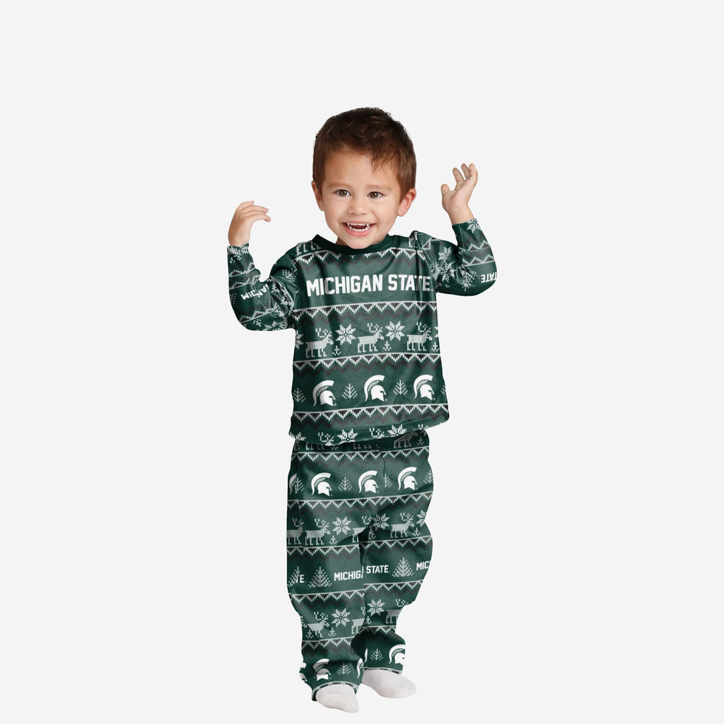 Michigan State Spartans Toddler Ugly Pattern Family Holiday Pajamas FOCO 2T - FOCO.com