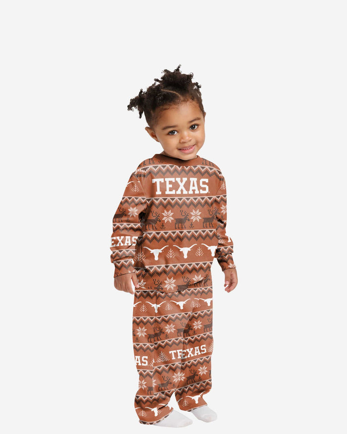 Texas Longhorns Toddler Ugly Pattern Family Holiday Pajamas FOCO 2T - FOCO.com