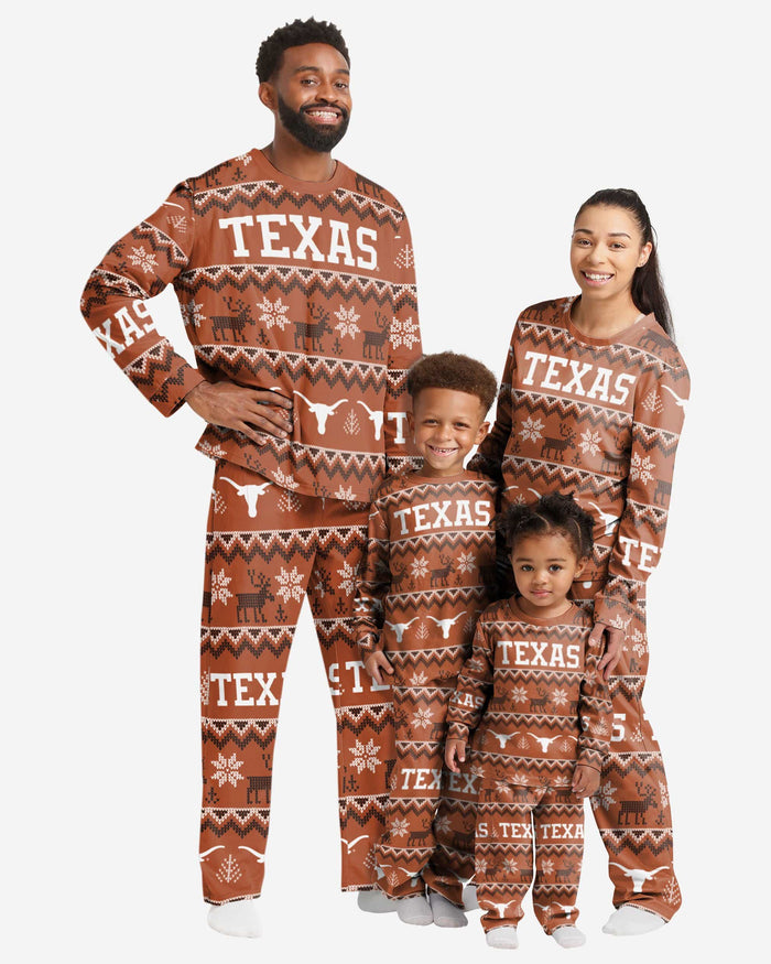 Texas Longhorns Toddler Ugly Pattern Family Holiday Pajamas FOCO - FOCO.com