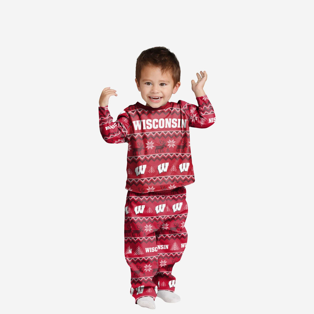 Wisconsin Badgers Toddler Ugly Pattern Family Holiday Pajamas FOCO 2T - FOCO.com