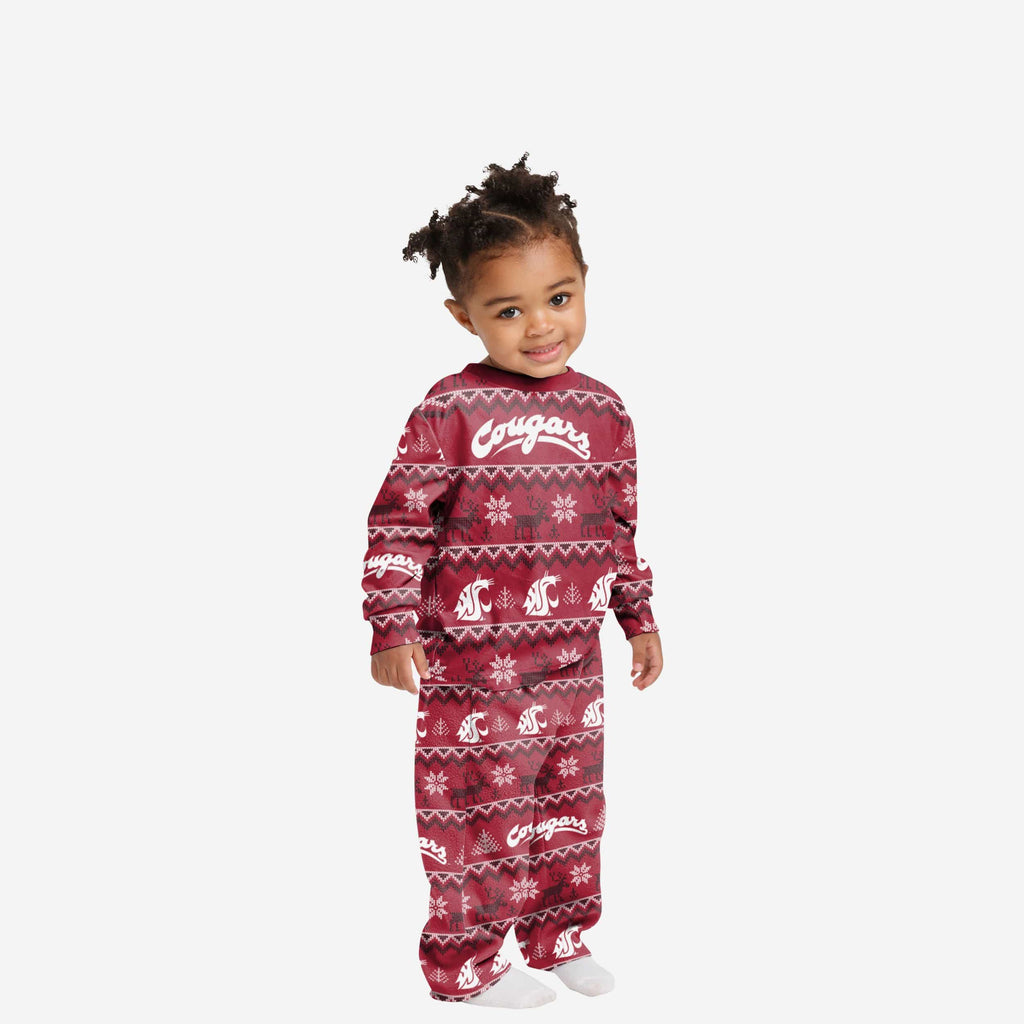 Washington State Cougars Toddler Ugly Pattern Family Holiday Pajamas FOCO 2T - FOCO.com