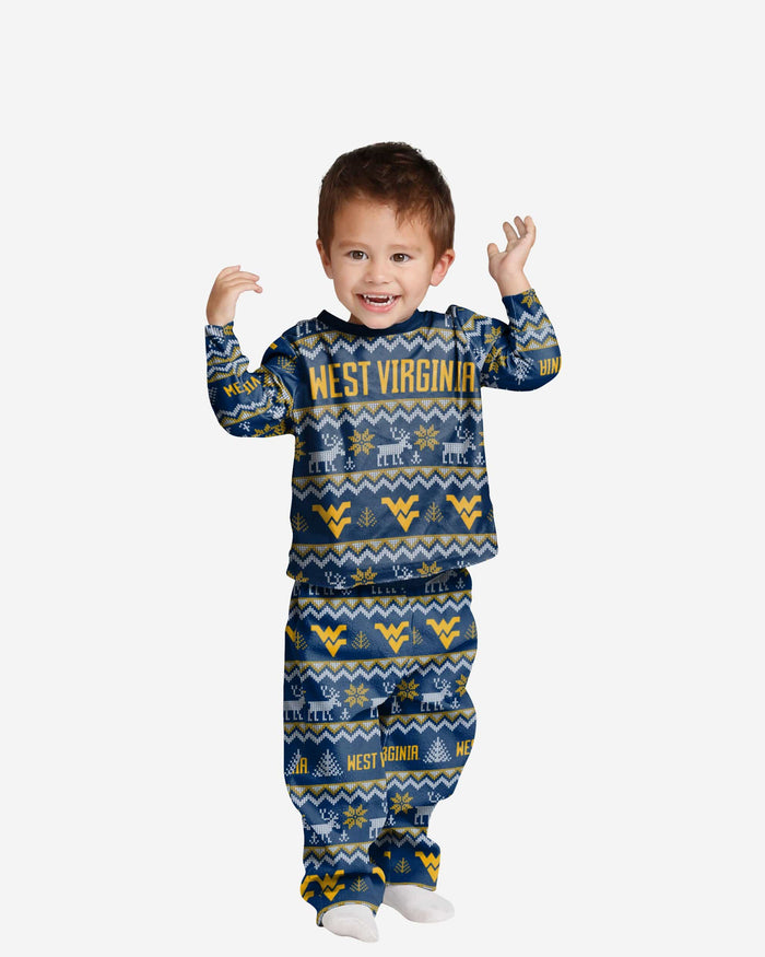 West Virginia Mountaineers Toddler Ugly Pattern Family Holiday Pajamas FOCO 2T - FOCO.com