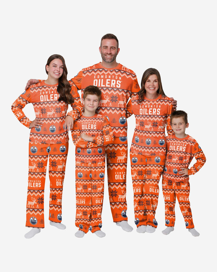 Edmonton Oilers Youth Ugly Pattern Family Holiday Pajamas FOCO - FOCO.com