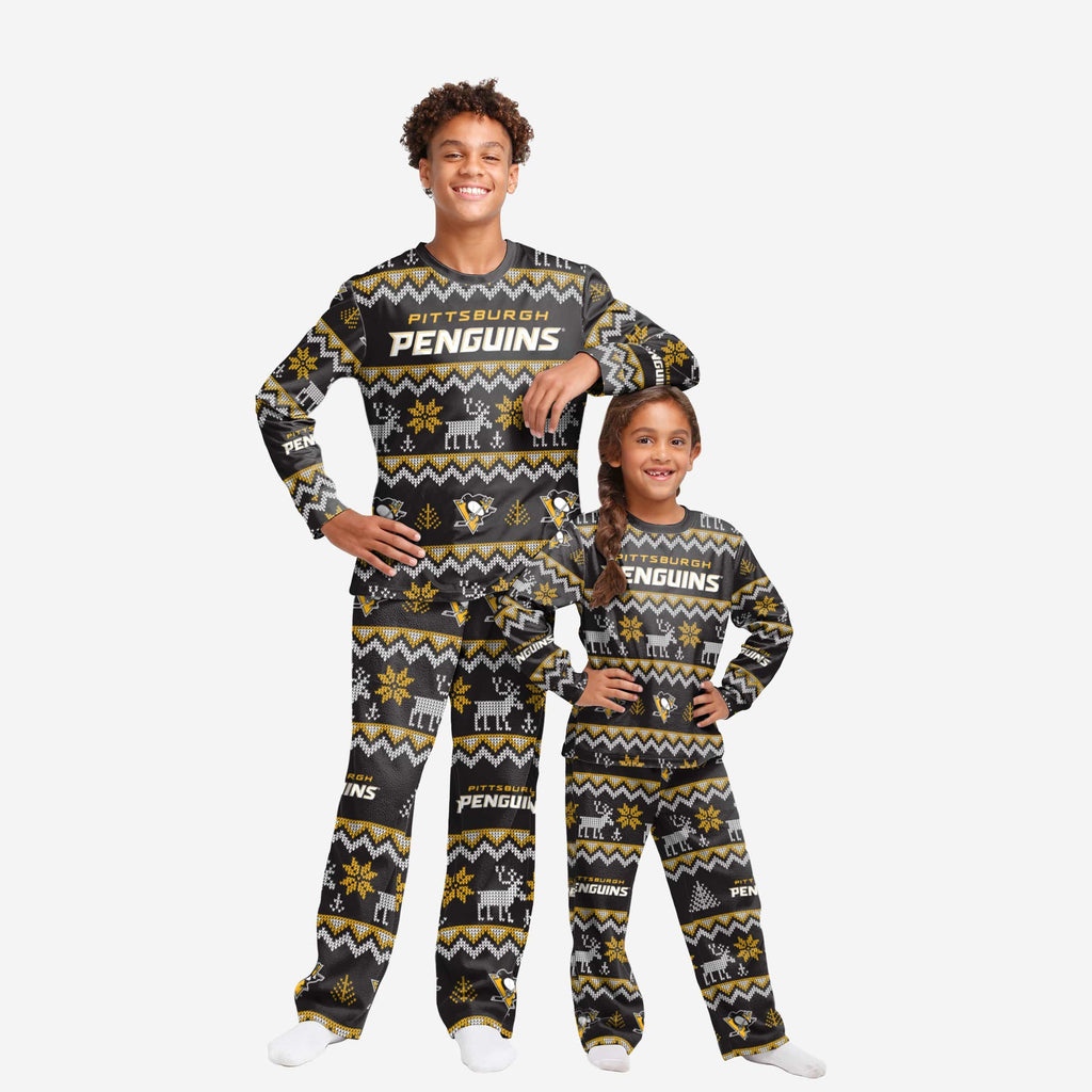Pittsburgh Penguins Youth Ugly Pattern Family Holiday Pajamas FOCO 4 - FOCO.com