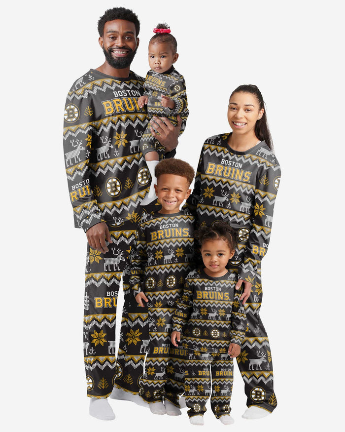 Boston Bruins Infant Ugly Pattern Family Holiday Pajamas FOCO - FOCO.com
