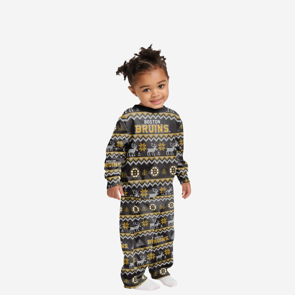 Boston Bruins Toddler Ugly Pattern Family Holiday Pajamas FOCO 2T - FOCO.com