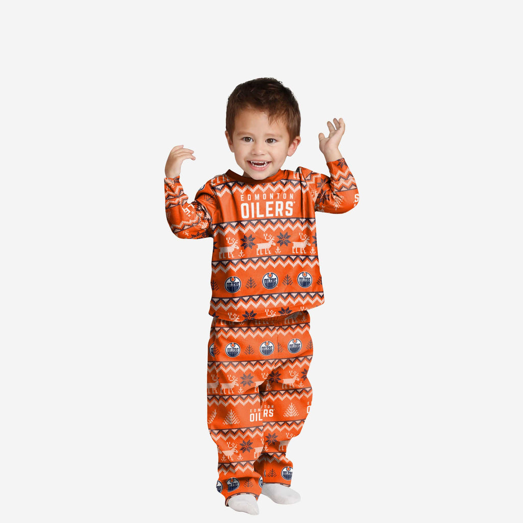 Edmonton Oilers Toddler Ugly Pattern Family Holiday Pajamas FOCO 2T - FOCO.com
