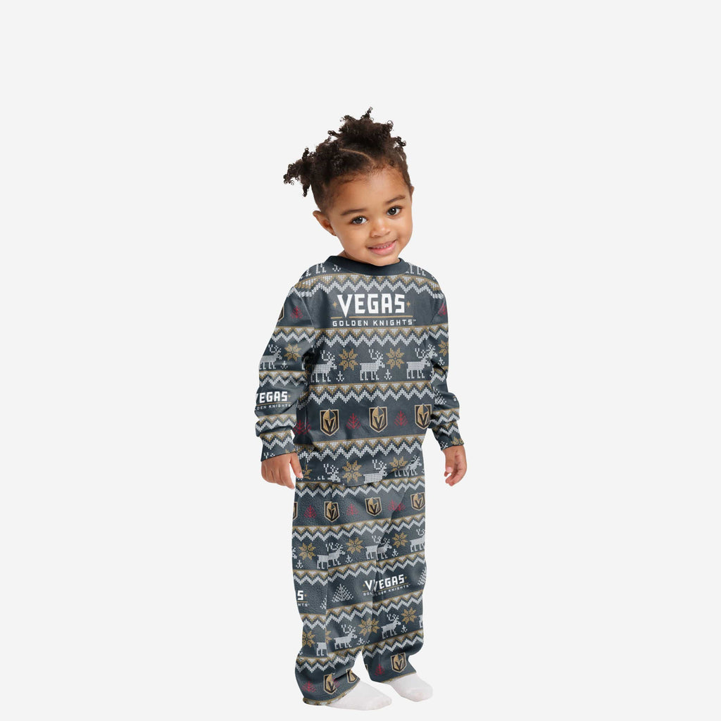 Vegas Golden Knights Toddler Ugly Pattern Family Holiday Pajamas FOCO 2T - FOCO.com