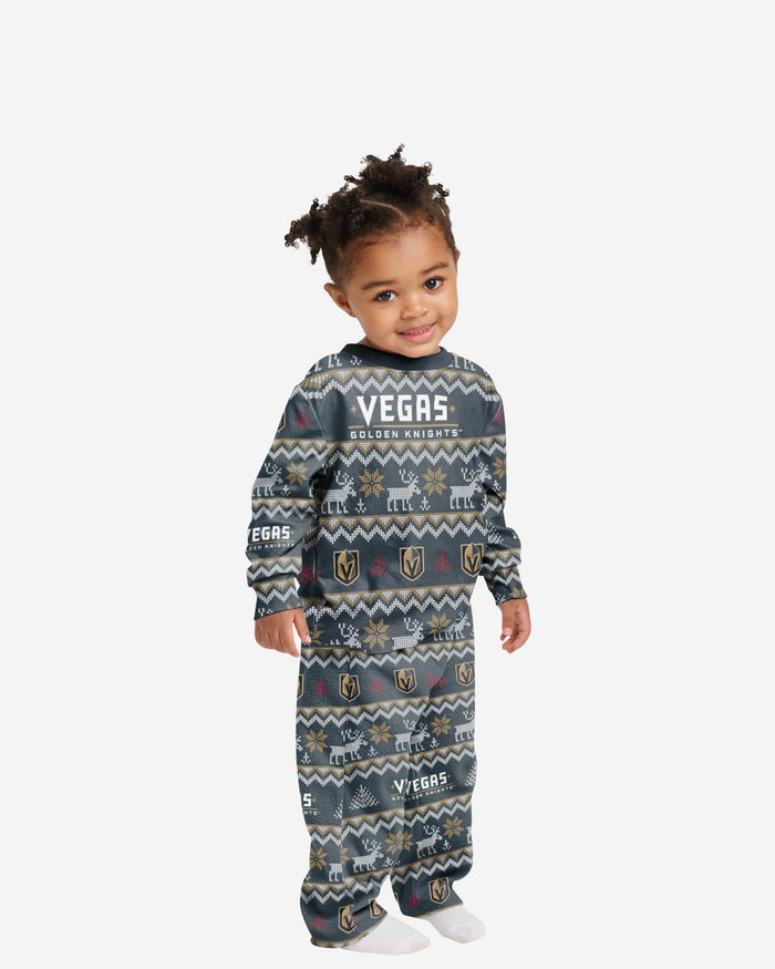 Vegas Golden Knights Toddler Ugly Pattern Family Holiday Pajamas FOCO 2T - FOCO.com