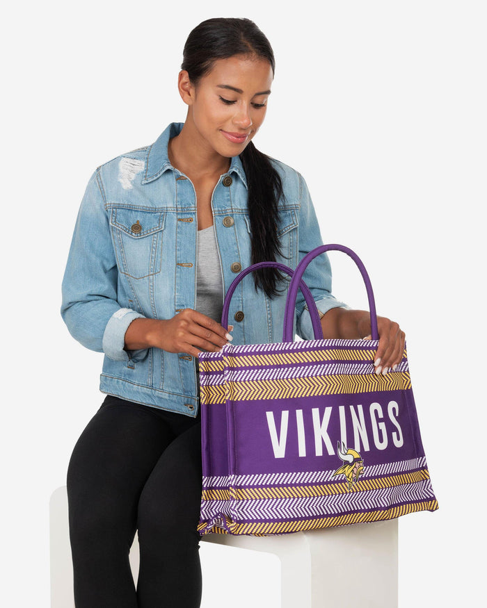 Minnesota Vikings Stitch Pattern Canvas Tote Bag FOCO - FOCO.com