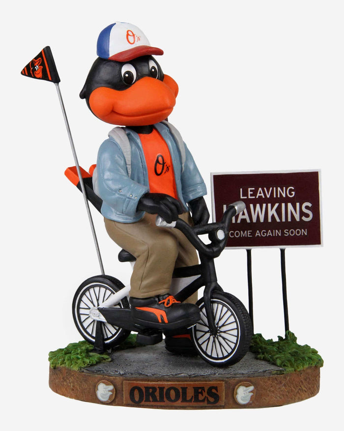 The Oriole Bird Baltimore Orioles Stranger Things Mascot On Bike Bobblehead FOCO - FOCO.com
