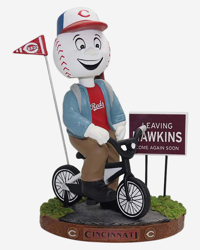 Mr Redlegs Cincinnati Reds Stranger Things Mascot On Bike Bobblehead FOCO - FOCO.com