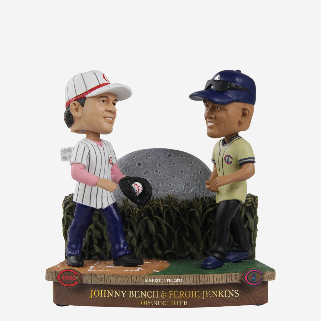 Johnny Bench & Fergie Jenkins Cincinnati Reds & Chicago Cubs 2022 Dyersville Cornfield First Pitch Dual Bobblehead FOCO - FOCO.com