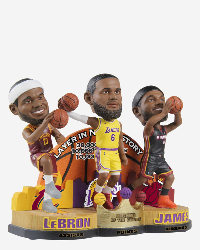 LeBron James Los Angeles Lakers Points Rebounds & Assists Milestone Triple Bobblehead FOCO - FOCO.com
