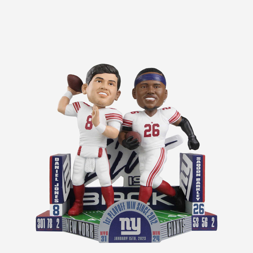 Daniel Jones & Saquon Barkley New York Giants First Playoff Win Dual Bobblehead FOCO - FOCO.com