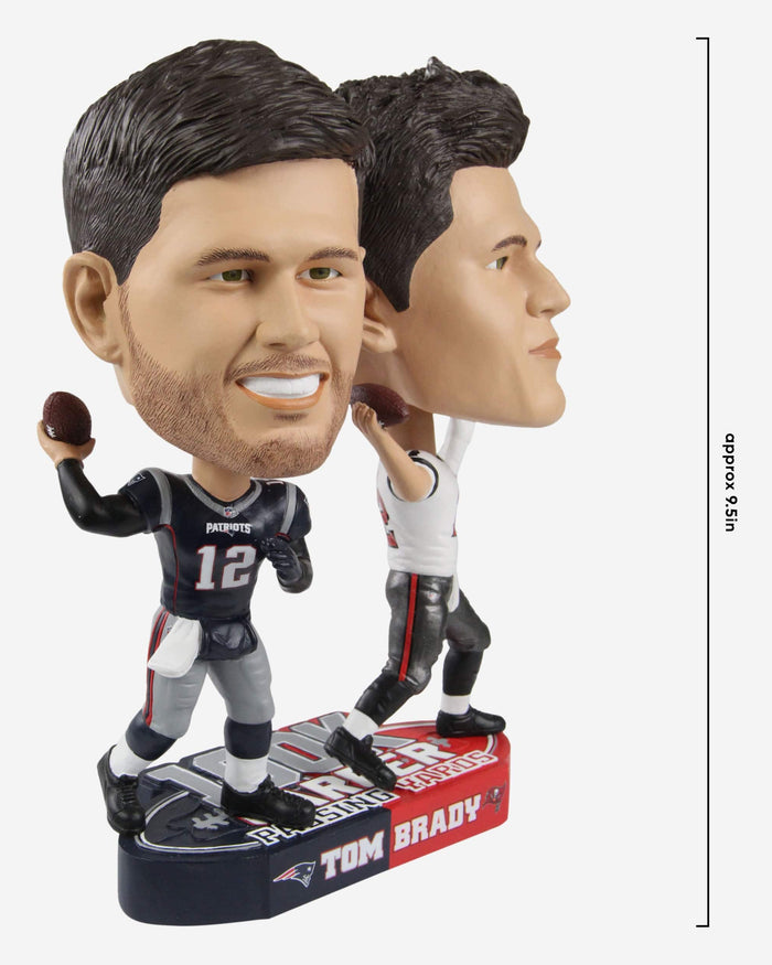Tom Brady New England Patriots & Tampa Bay Buccaneers 100,000 Passing Yards Dual Bighead Bobblehead FOCO - FOCO.com