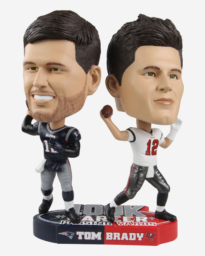 Tom Brady New England Patriots & Tampa Bay Buccaneers 100,000 Passing Yards Dual Bighead Bobblehead FOCO - FOCO.com