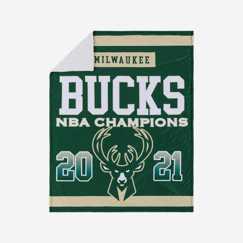 Milwaukee Bucks 2021 Champions Team Property Sherpa Plush Throw Blanket FOCO - FOCO.com