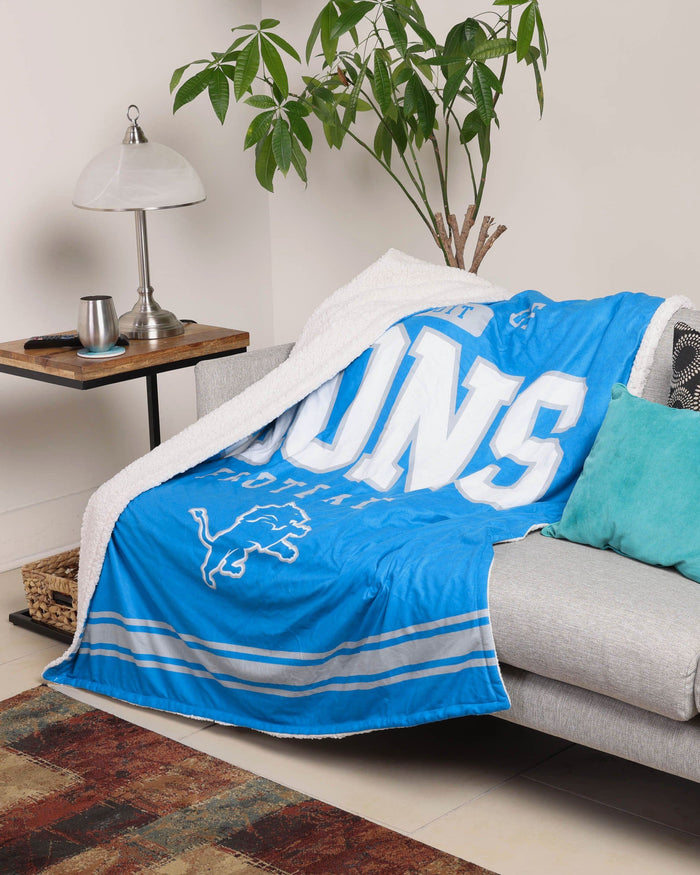 Detroit Lions Team Property Sherpa Plush Throw Blanket FOCO - FOCO.com
