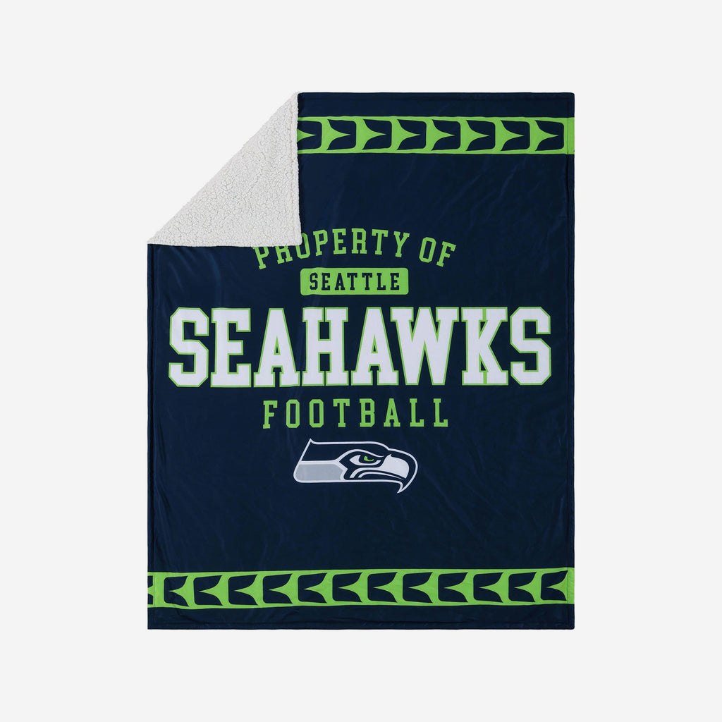 Seattle Seahawks Team Property Sherpa Plush Throw Blanket FOCO - FOCO.com