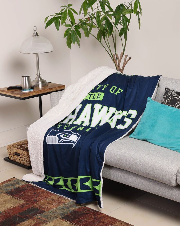 Seattle Seahawks Team Property Sherpa Plush Throw Blanket FOCO - FOCO.com