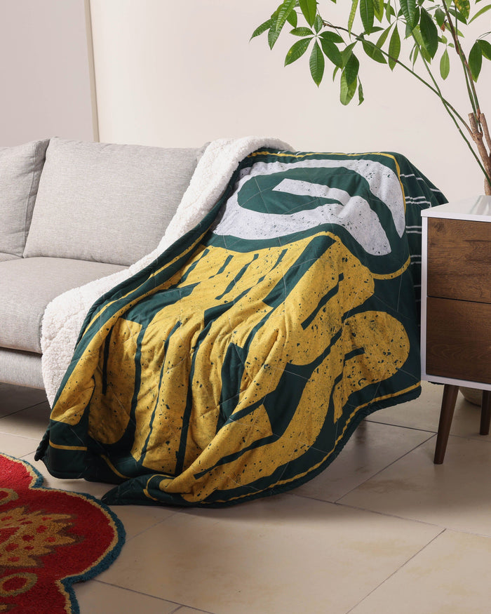 Green Bay Packers Big Game Sherpa Lined Throw Blanket FOCO - FOCO.com