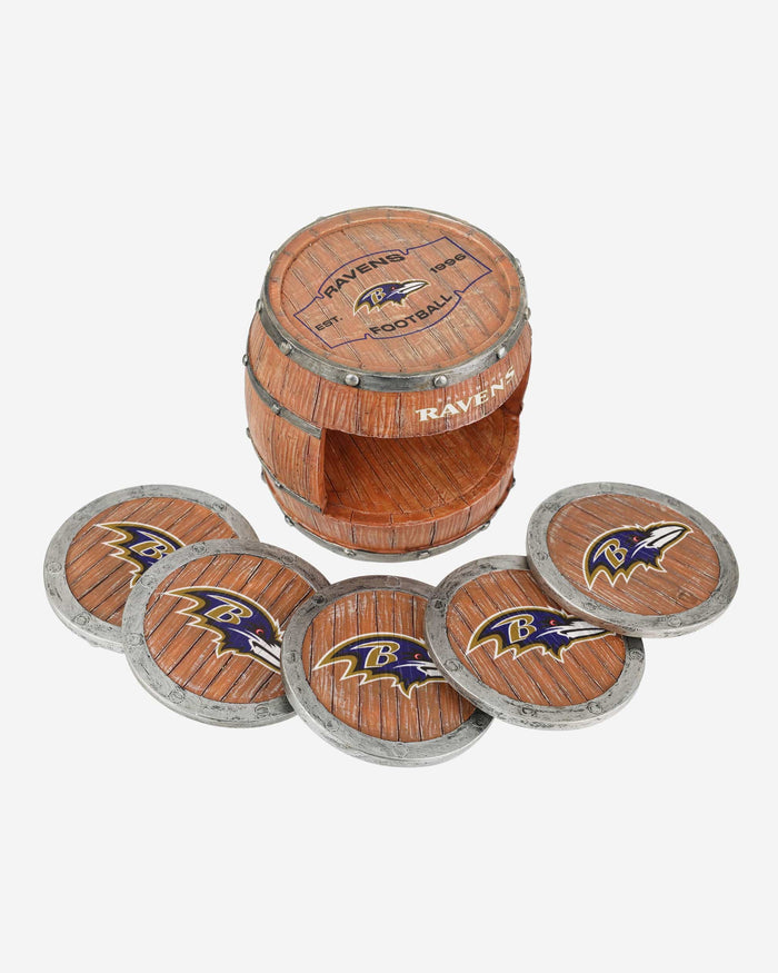 Baltimore Ravens 5 Pack Barrel Coaster Set FOCO - FOCO.com