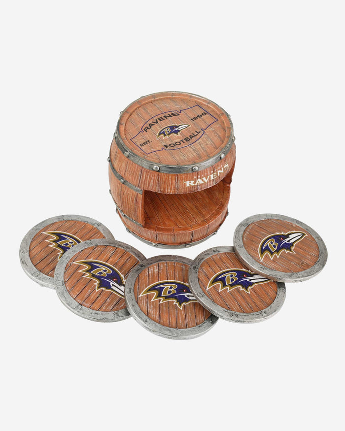 Baltimore Ravens 5 Pack Barrel Coaster Set FOCO - FOCO.com