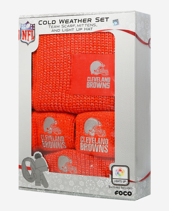 Cleveland Browns Womens Glitter Knit Cold Weather Set FOCO - FOCO.com