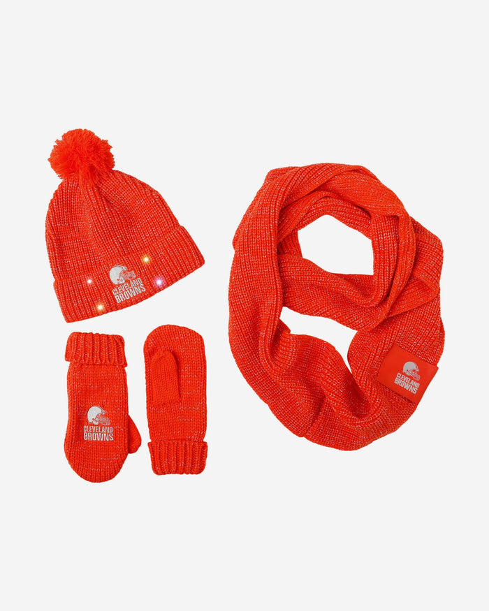 Cleveland Browns Womens Glitter Knit Cold Weather Set FOCO - FOCO.com