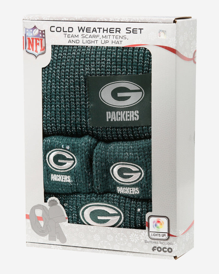 Green Bay Packers Womens Glitter Knit Cold Weather Set FOCO - FOCO.com
