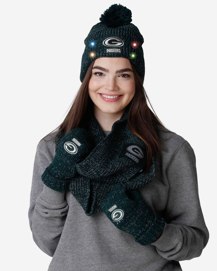 Green Bay Packers Womens Glitter Knit Cold Weather Set FOCO - FOCO.com