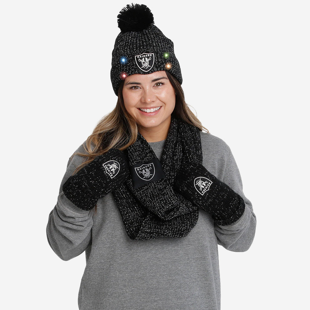 Las Vegas Raiders Womens Glitter Knit Cold Weather Set FOCO - FOCO.com