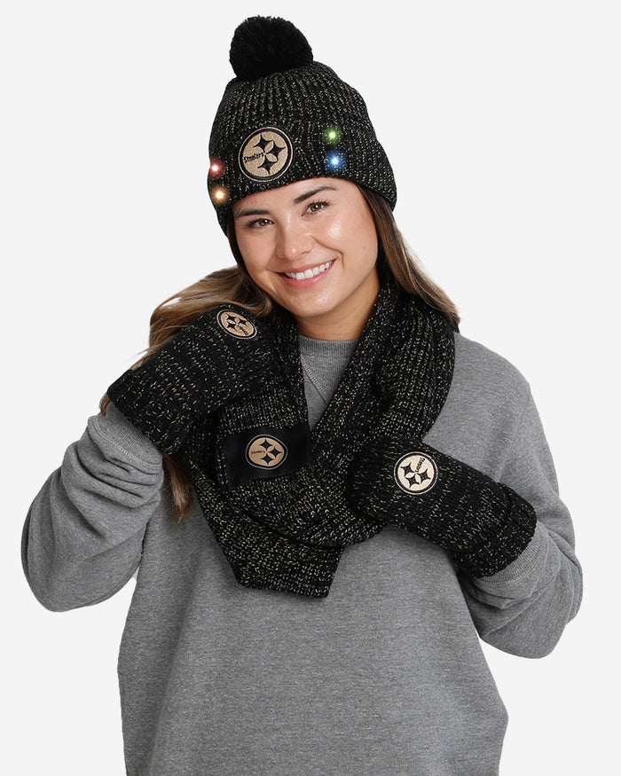 Pittsburgh Steelers Womens Glitter Knit Cold Weather Set FOCO - FOCO.com