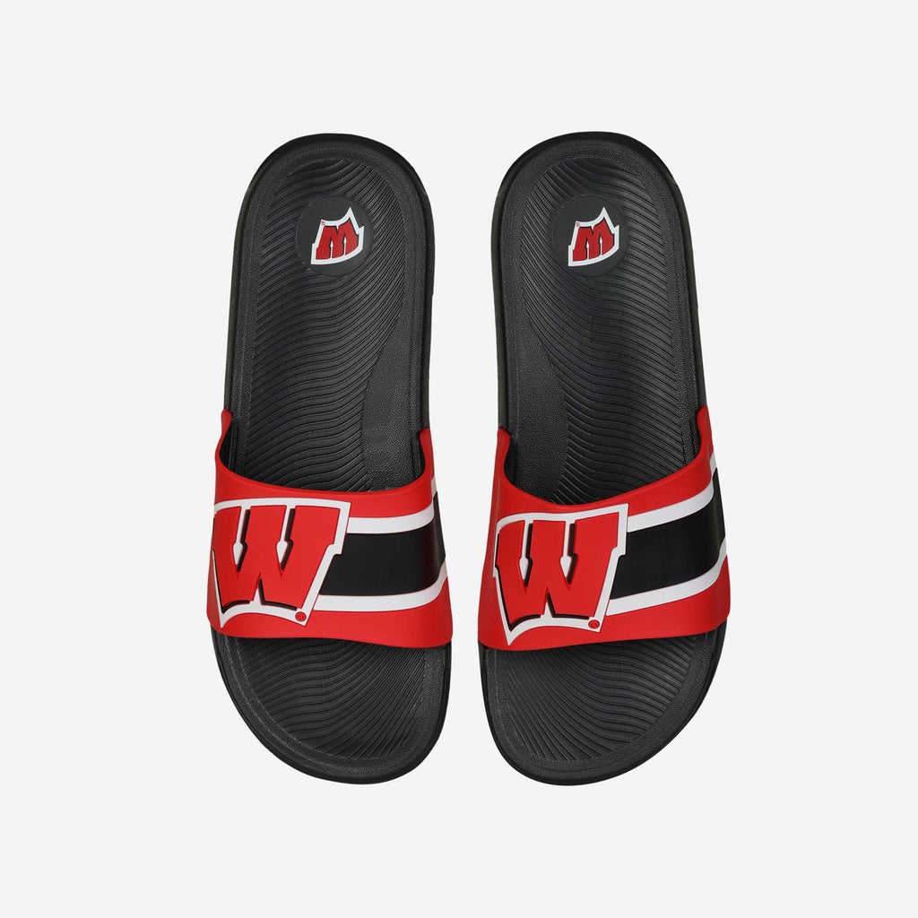Wisconsin Badgers Striped Big Logo Raised Slide FOCO S - FOCO.com
