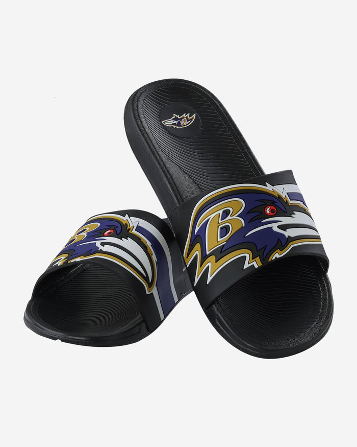 Baltimore Ravens Striped Big Logo Raised Slide FOCO - FOCO.com