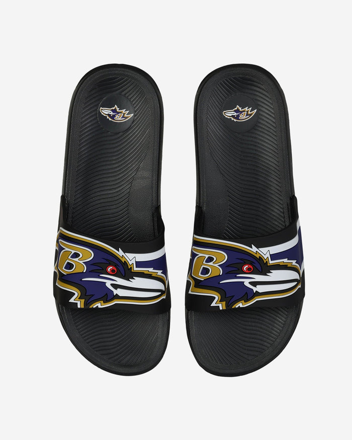 Baltimore Ravens Striped Big Logo Raised Slide FOCO S - FOCO.com