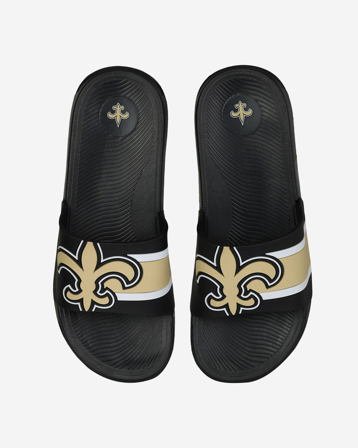 New Orleans Saints Striped Big Logo Raised Slide FOCO S - FOCO.com