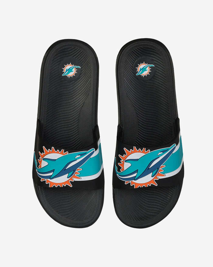 Miami Dolphins Striped Big Logo Raised Slide FOCO S - FOCO.com