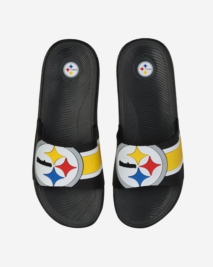 Pittsburgh Steelers Striped Big Logo Raised Slide FOCO S - FOCO.com