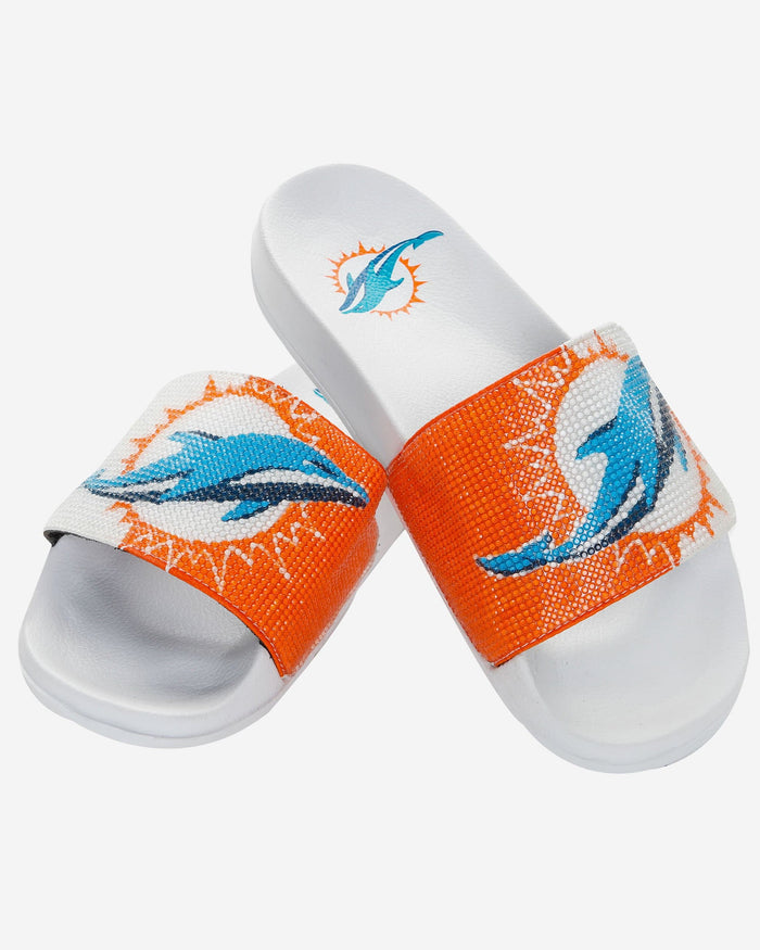 Miami Dolphins Womens Big Logo Shimmer Slide FOCO - FOCO.com
