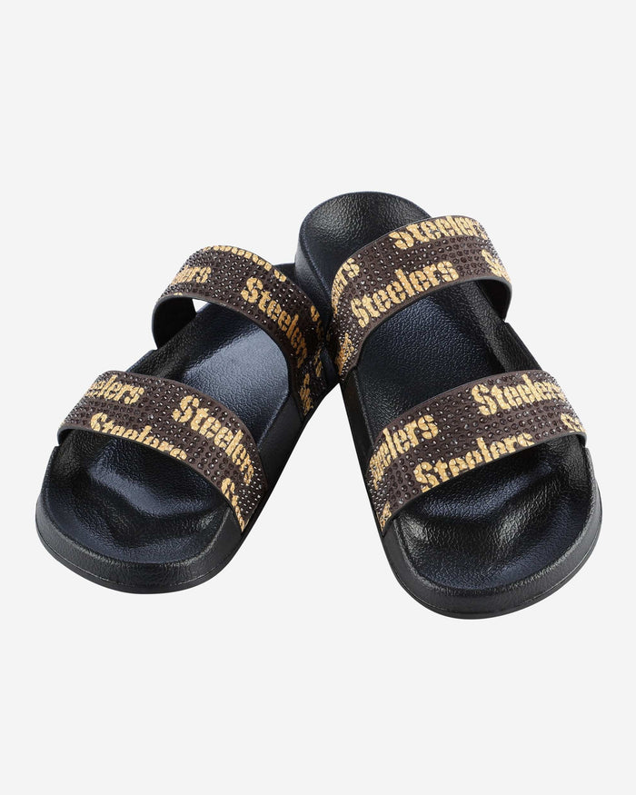 Pittsburgh Steelers Womens Double Strap Shimmer Sandal FOCO - FOCO.com