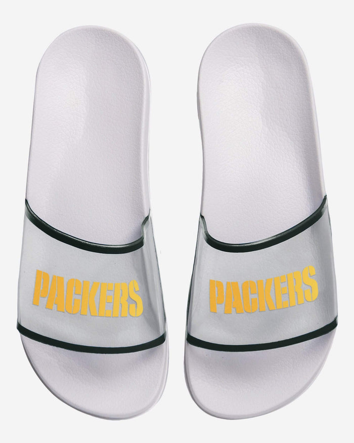 Green Bay Packers Womens Clear Wordmark Slide Sandals FOCO - FOCO.com