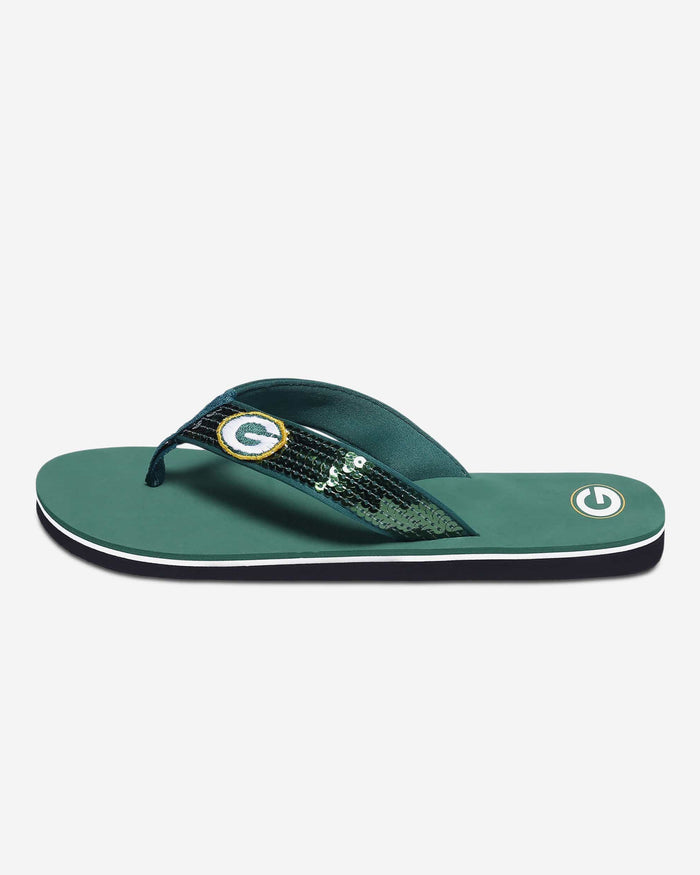 Green Bay Packers Womens Sequin Flip Flop FOCO - FOCO.com
