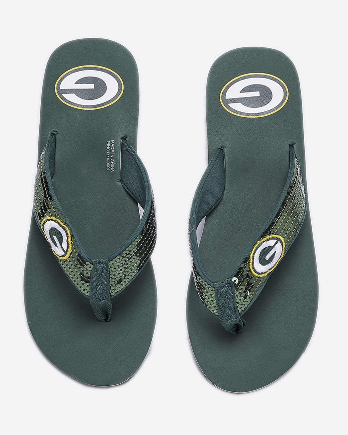 Green Bay Packers Womens Sequin Flip Flop FOCO - FOCO.com