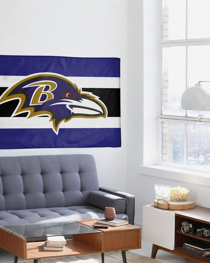 Baltimore Ravens Big Logo Team Stripe Horizontal Flag FOCO - FOCO.com