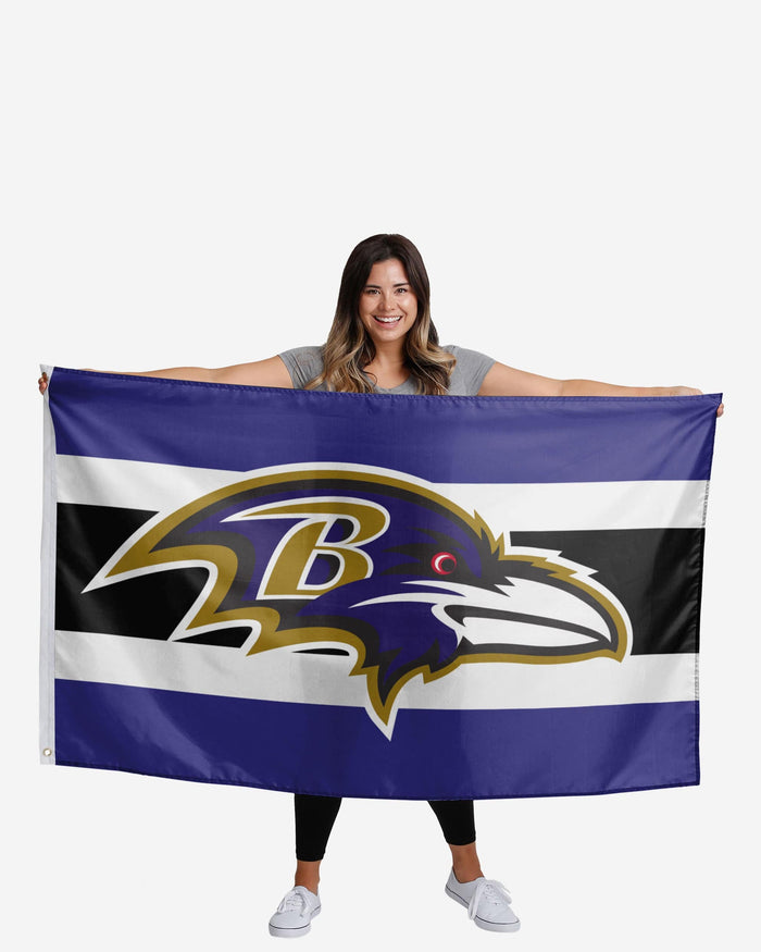 Baltimore Ravens Big Logo Team Stripe Horizontal Flag FOCO - FOCO.com